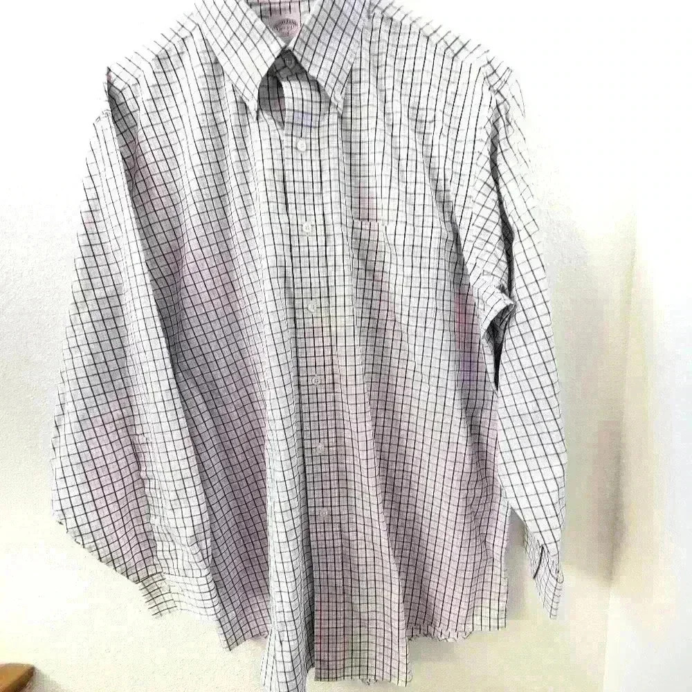Brooks Brothers‎ 346 Original Polo Shirt 16 1/2 2/3 Plaid Pink Blue Cotton